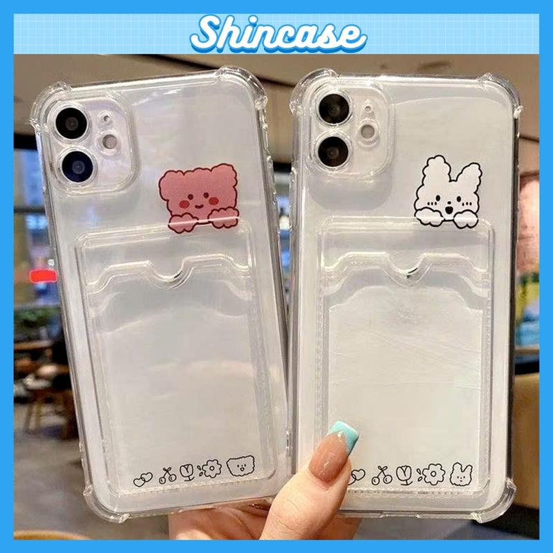Ốp Lưng iPhone Gấu Cute Silicon Dẻo Đựng Thẻ Chống Sốc Bảo Vệ Camera - iP 6 6s 7 8 Plus X XS XR 11 12 13 14 15 16 17 Pro Max Mini Air