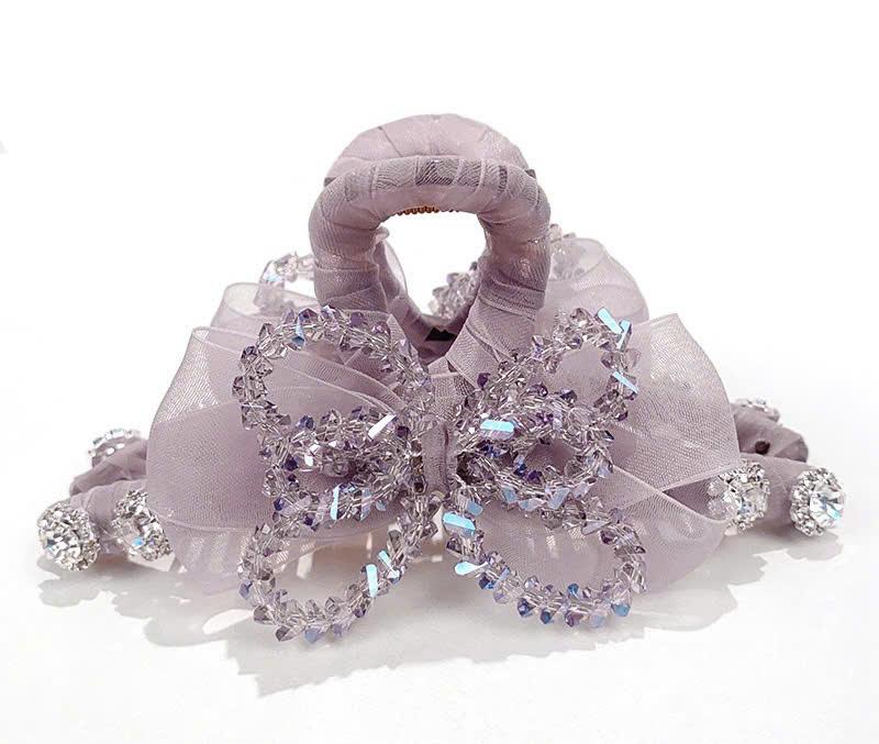 [ KÈM HỘP ] Kẹp Càng Cua Thiết Kế Đính Đá Cao Cấp Kèm Nơ Voan 13Cm 350 Women