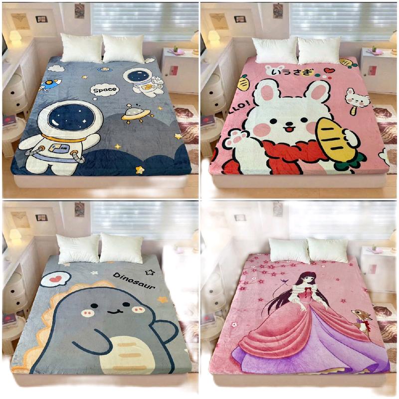 Ga trải giường nỉ nhung sữa họa tiết 5D mềm mịn bọc vừa đệm dày 15cm trở xuống