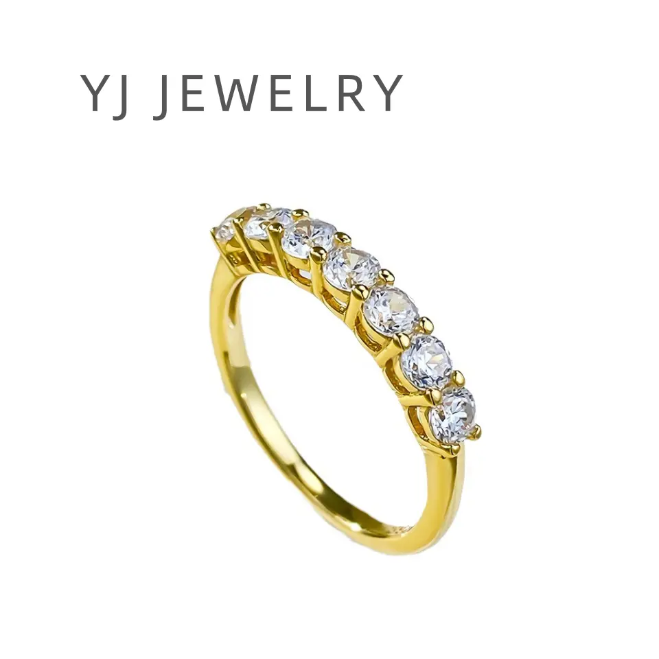 YJ-S925 Silver 18K Gold Plated 7 Princess Exquisite Versatile Style Ring Band