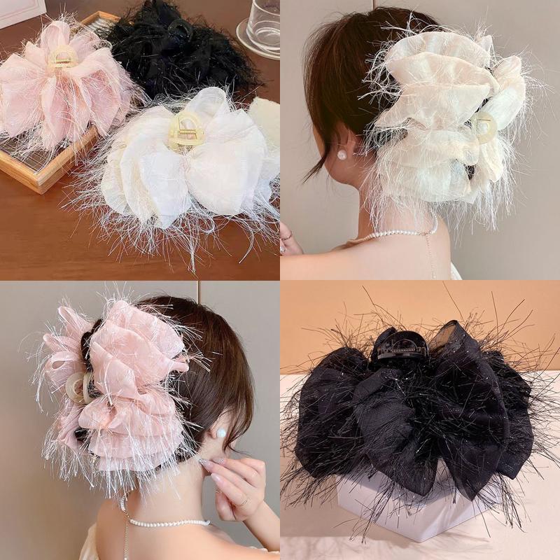 Kẹp Tóc Càng Cua Thêm Lông Mịn Thắt Nơ 17cm Dành Cho Phụ Nữ Và Trẻ Em Gái Làm Bằng Vải Giá Đỡ Tóc Dây Buộc Tóc Phụ Kiện Cài Tóc