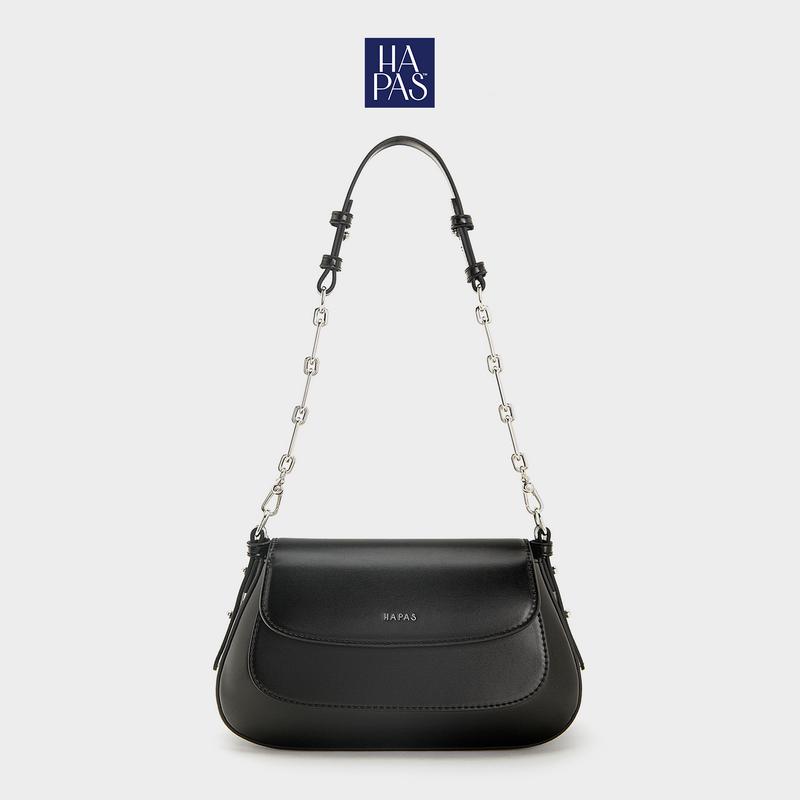 Túi Xách Nữ HAPAS Hobo Nắp Gập Chain Handle Đeo Chéo Đeo Vai Sang Trọng Chính Hãng Size 23 màu Đen - TDV24037 Bag Lady