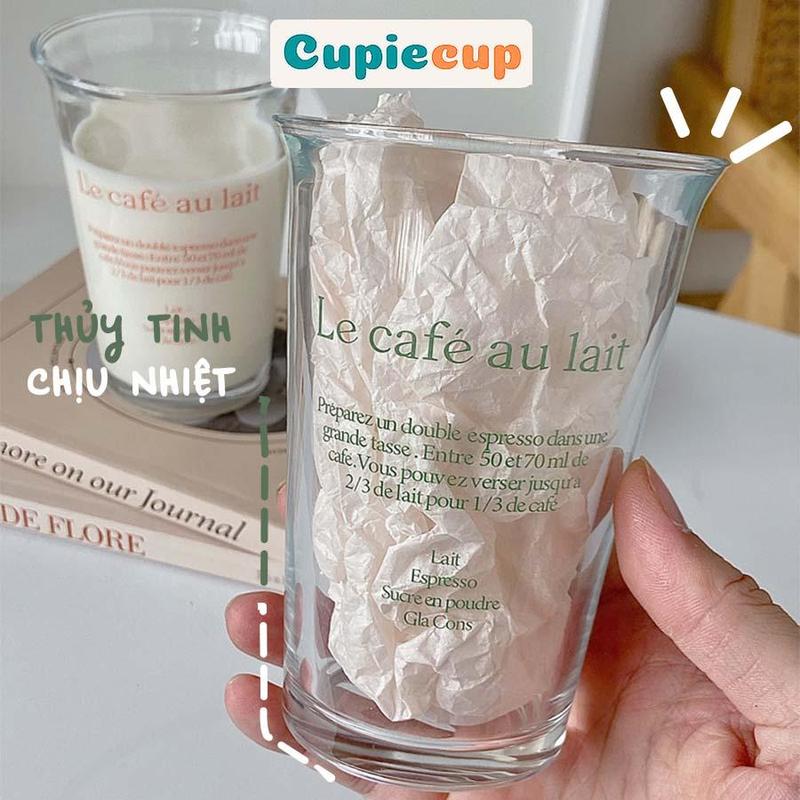 Ly Thủy Tinh Miệng Loe,  Dáng Cao Họa Tiết LeCafe Sang Trọng, Đựng Nước Ép, Sữa Tiện Lợi CTT016