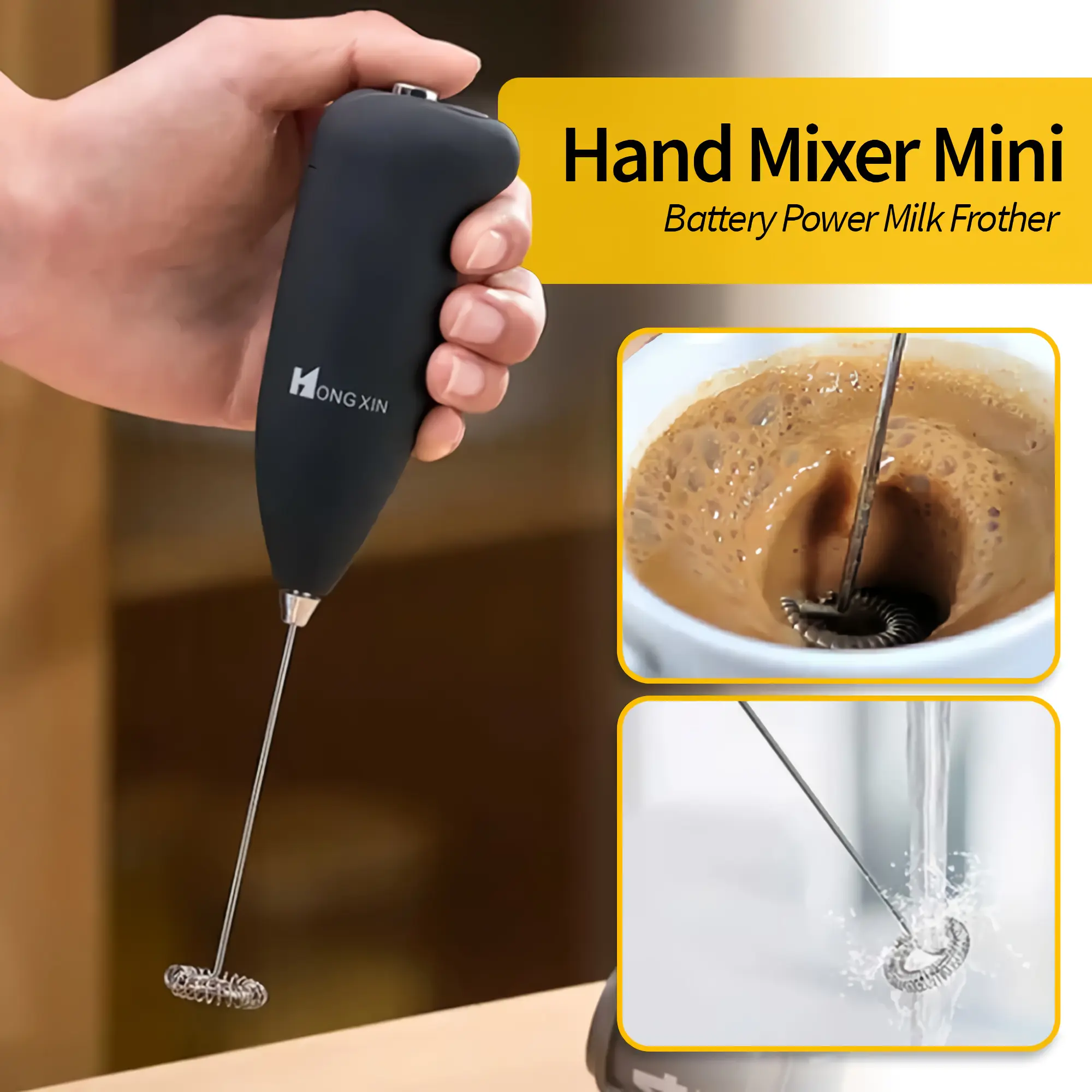 Hand Mixer Mini Pengocok dan Pembuat Busa untuk Telur, Kopi, dan Susu