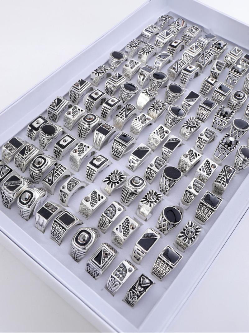 Product Introduction of Retro Silver Color Random Design Punk Geometric Finger Rings Set, Fashion Jewelry for Party, Daily Clothing Decor, Trendy All-match & Exquisite Jewelry for Birthday Gift 0