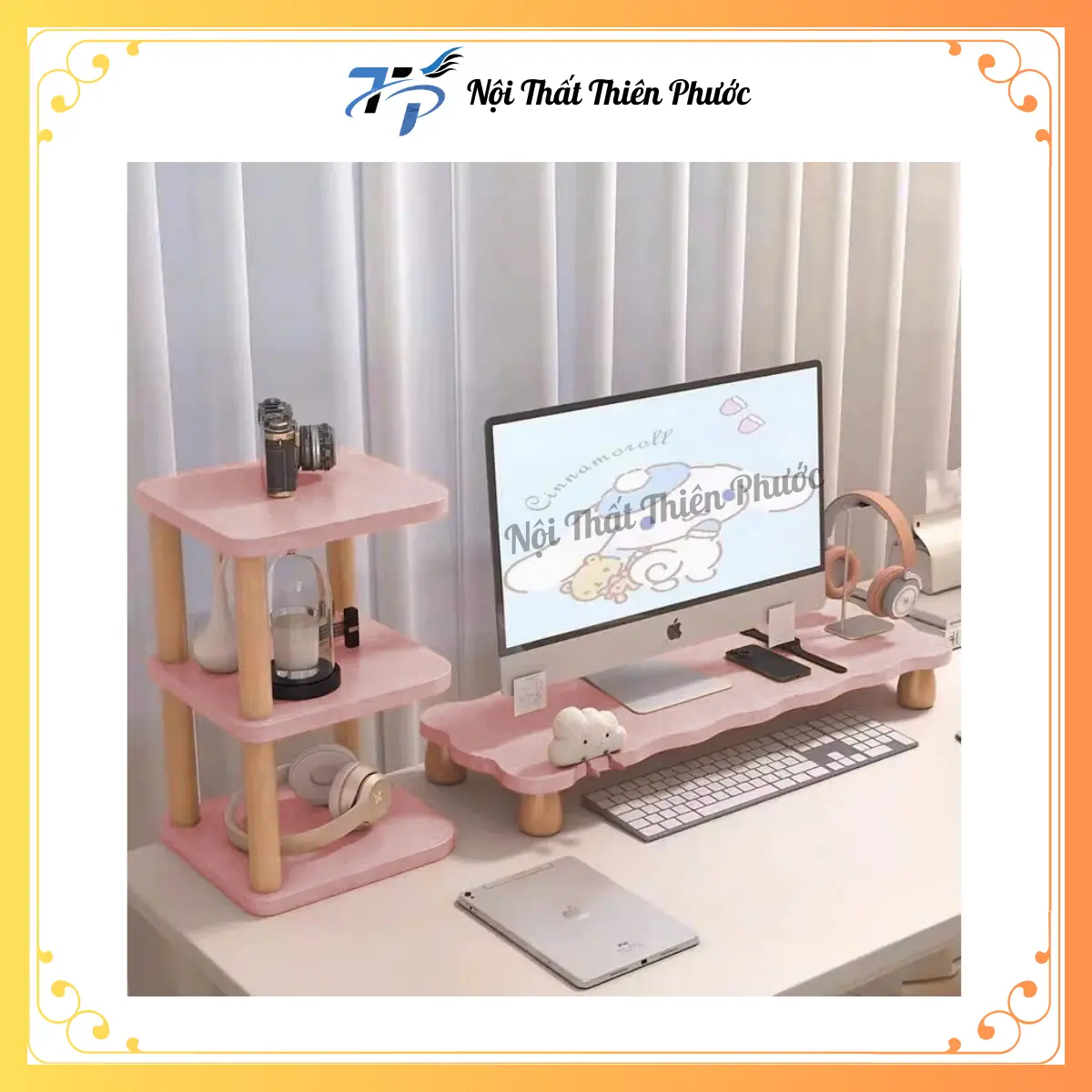 Kệ Máy Tính Gỗ Viền Sóng Mẫu Mới 2024, Giá Đỡ Máy Tính Chân Hình Trứng Ngỗng Siêu Cute