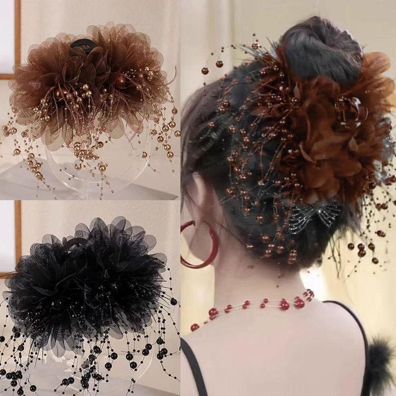 Product Introduction of Kẹp Tóc Càng Cua Tua Rua Lông Vũ, Thời Trang, Kẹp Tóc Hoa Lưới Màu Đen, Phụ Kiện Thanh Lịch, cài tóc, C2D4 24