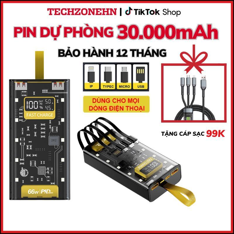 Sạc Pin Dự Phòng 30.000mah Tặng cáp 4 in 1 Sạc Nhanh PD22.5W Tích Hợp 4 Dây Sạc - Đèn Led Chiếu Sáng SP01 sạc  dự 100w