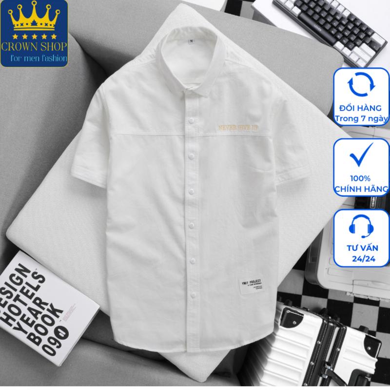 Áo sơ mi nam ngắn tay, chất kaki mềm mịn không nhăn, mặc đi làm đi chơi, trẻ trung cá tính Menswear Shirt Kem năng động to & cao Jean Có Cổ