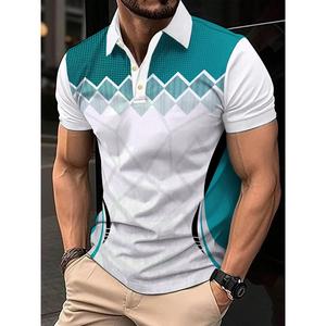 ผู้ชาย เสื้อแขนสั้นน้ำหนักเบาและระบายอากาศได้ดี - ลายเรขาคณิต 3D ดีไซน์กีฬาและลำลอง ใยโพลีเอสเตอร์ที่ดูดซับความชื้น เหมาะสำหรับกอล์ฟ เทนนิส และกิจกรรมกลางแจ้งในฤดูร้อน ขนาดปกติ H ซักเครื่องได้ เสื้อผ้าผู้ชายสมัยใหม่ เสื้อยืดกอล์ฟ เสื้อผ้ากีฬาและลำลอง ผ้าท