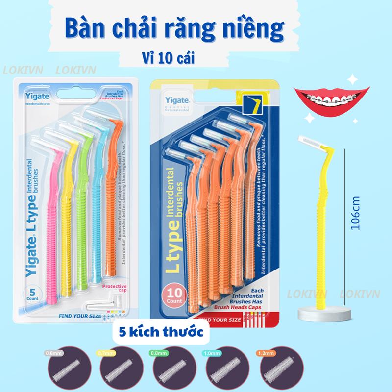 Hộp 20 bàn chải kẽ cho răng niềng YIGATE, Bàn chải chữ L vệ sinh răng niềng hết mảng bám, hôi miệng