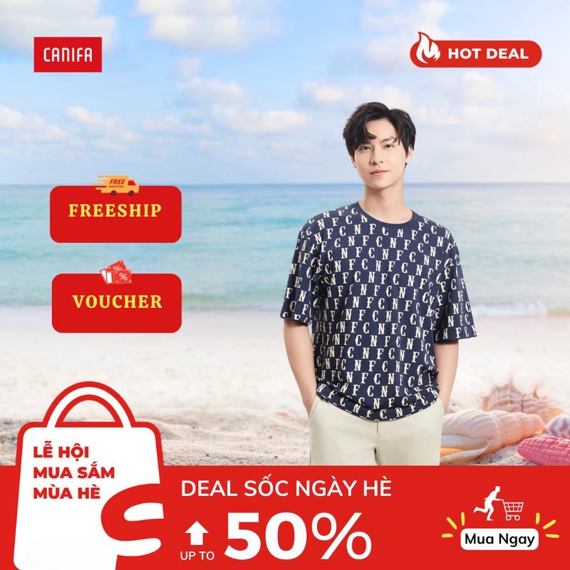 Áo phông nam có hình in CANIFA oversize với thiết kế phần đồ họa ấn tượng và chất liệu cotton 8TS24C001