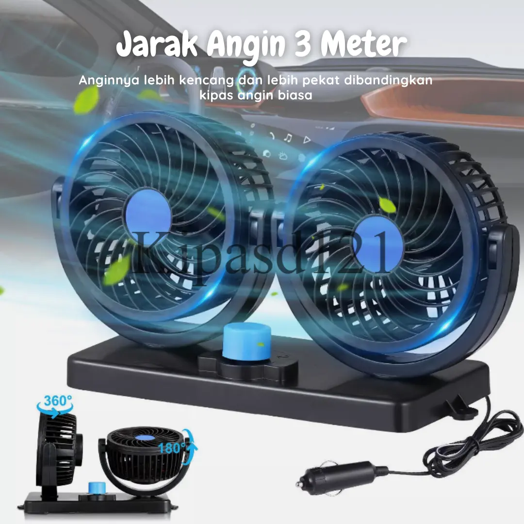 Kipas Angin Mobil DoubleFan Kipas Ganda Aksesoris Mobil 12V/24V Car Fan Kipas Dasbor Dua Kepala Simple