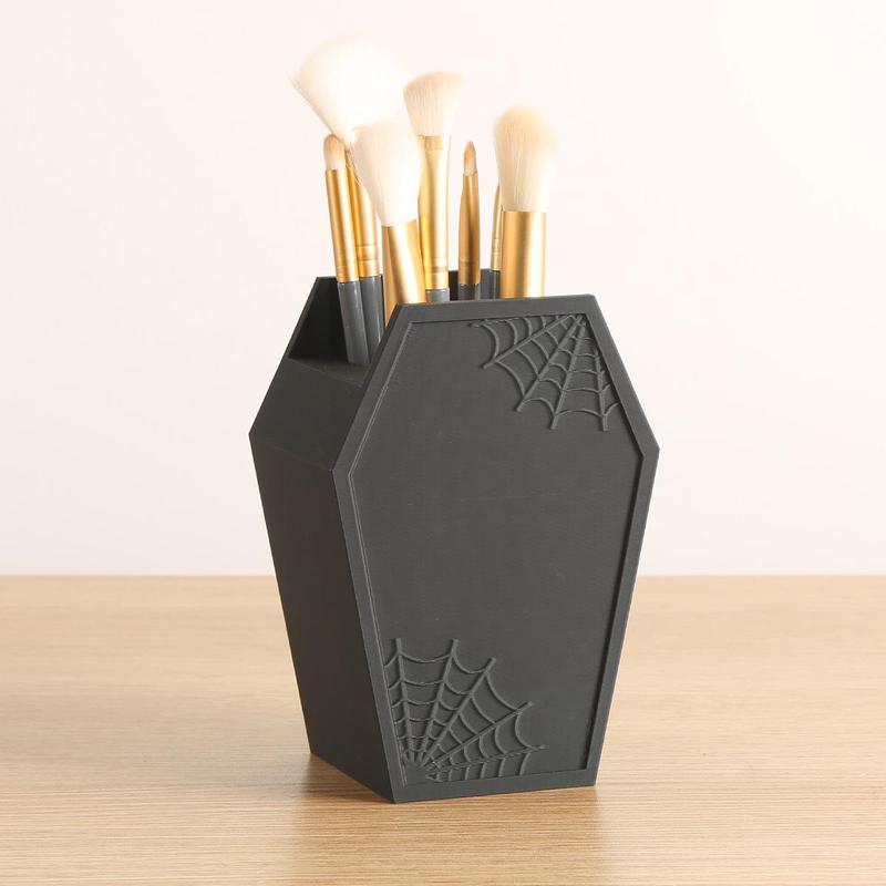 Product Introduction of Halloween Themed Toothbrush Holder, 1 Count Creative Spider Web Design Toothbrush Storage Box, Desktop Makeup Brush Holder, Home Decoration Accessories 0