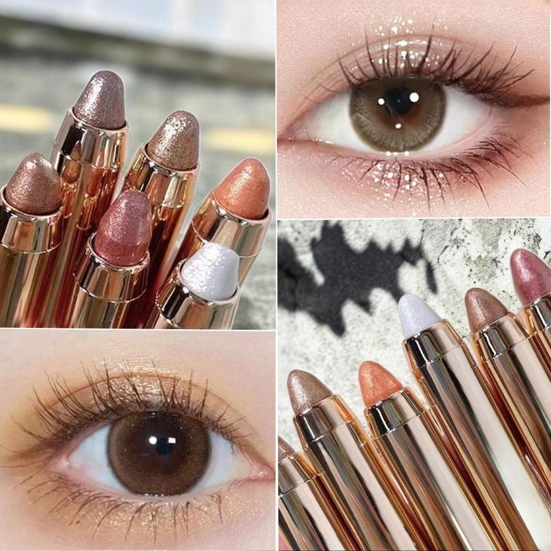 Bút phấn mắt hai đầu, thanh phấn mắt màu kim loại nhấp nháy, chống thấm nước và chống mồ hôi, bút tằm nằm ánh sáng cao, bút trang điểm, với miếng bọt biển bôi, trang điểm mắt, trang điểm