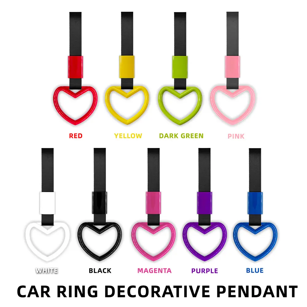 Universal Heart-Shaped Car Decoration Interior Handle Decor & Exterior Safety Accessory Duty Black Nylon Towing Hook Pull Ring with Anti-Collision Bumper Warning Loop Bumper Gift Idea