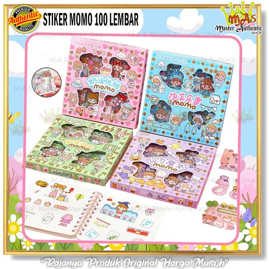Stiker Motif Kartun Korea Waterproof Momo 100 Lembar/1 Box