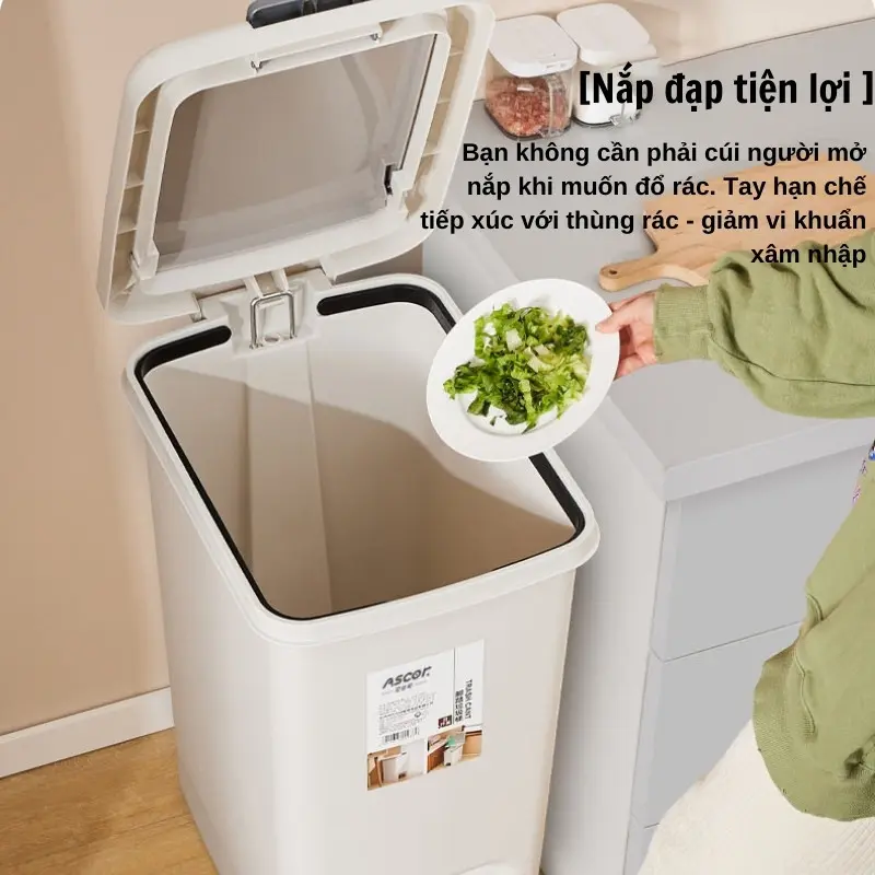 Thùng Rác Đạp Chữ Nhật 8L-10L-15L-20L Dùng Cho Văn Phòng, Gia ĐÌnh, Kháng Khuẩn Khử Mùi, Ngăn Mùi Hôi 6