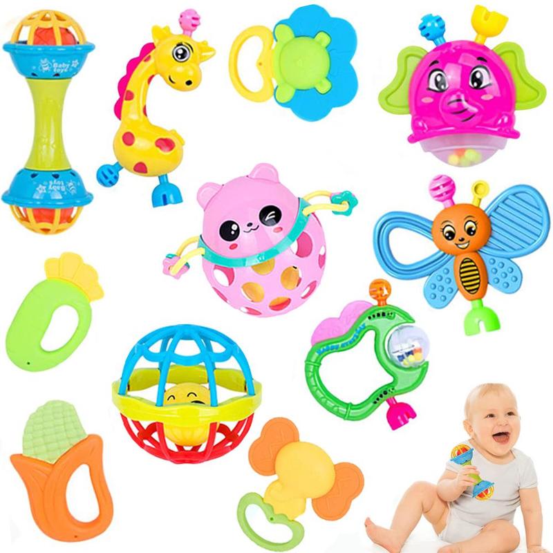 Random Color Baby Rattles Toy, 11pcs Baby Rattles Toy Kit for Fun  Play , Cute Baby Rattle Sensory Nursery Toy Set, Boy Girl Gifts Infant Newborn 0
