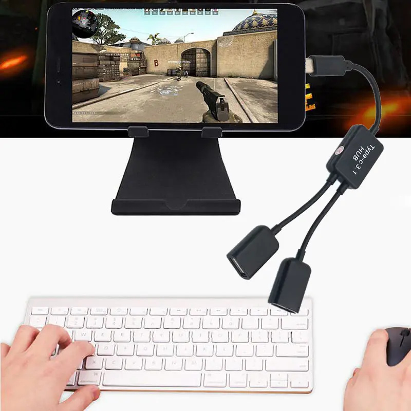 Cáp HUB cổng kép OTG, Micro USB / Type C đến 2, Bộ chia Y, cho máy tính bảng và PC, Bộ chuyển đổi Bộ Chuyển Đổi Android