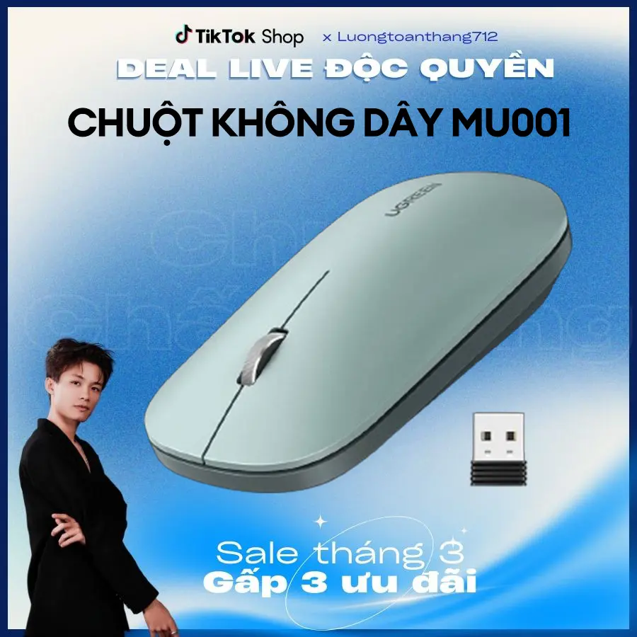 Chuột không dây UGREEN MU001 Nút click im lặng 4 mức DPI 1000/1600/2000/4000 | Bảo hành 18 tháng 1 đổi 1 KOL