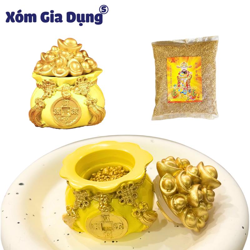 [Màu Vàng] Hũ Thần Tài tặng Gạo Vàng _ 1 Hũ thần tài gửi kèm 1 túi hạt gạo vàng ( túi gạo 15g đầy hũ ) Decor Decor Phòng Trang Trí Nhà men sứ cao cấp thành công lộc