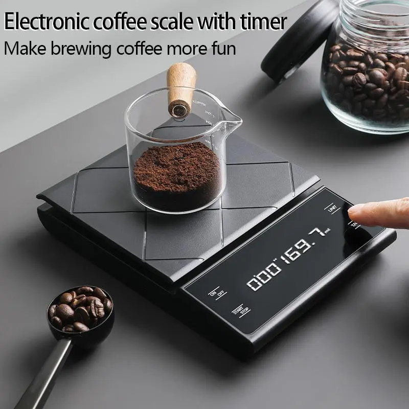 Smart Electronic Scale with Timer, 1 Count 3kg/6.6lb Battery Powered Kitchen Scale Excluded Battery, Kitchen Measuring Utensils for Coffee Food Baking 3