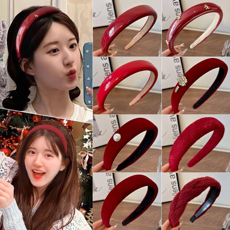 Băng Đô Đầu Cao Cấp, Phong Cách Giáng Sinh Mới, Màu Đỏ Thanh Lịch, Dành Cho Nữ, Dễ Phối Đồ Và Thời Trang, Thích Hợp Đi Chơi, Dây Buộc Tóc, Mũ Đội Đầu Nổi Tiếng Trên Internet