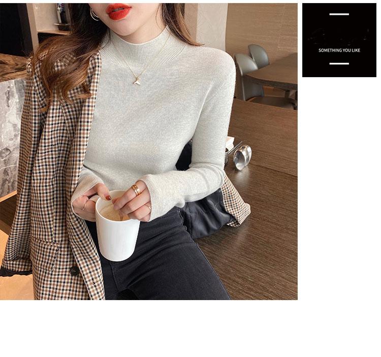 Product Introduction of High-End Western Style Inner Wear Bottoming Shirt for Women 2024 Spring and Autumn New Style Wooden Ear Mock Neck Sweater Knitwear Top 22
