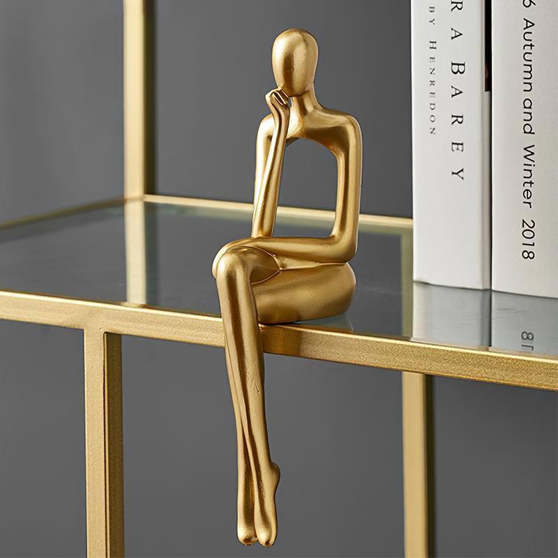 Golden Sitting Figure Sculpture, 1 Count Modern Home Decor Figurine for Bookshelf, Mini Sitting Thinker Statue 7