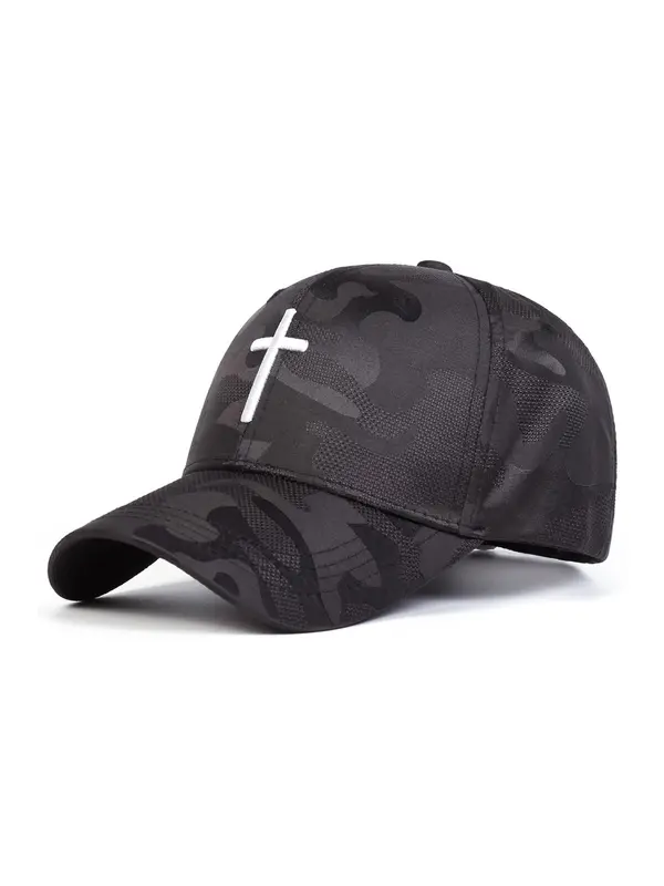 Fashion Cross & Eyelet Embroidery Design Baseball Cap, Casual Outdoor Sports Hat for Men & Women, Adjustable Sun Protection Cap for Daily Wear, Perfect for Students Outdoor Sports 3