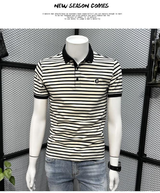 Product Introduction of Áo Polo Thêu, Dành Cho Nam Giới, Thương Hiệu Thời Trang Mùa Hè, Áo Thun Sọc, Thời Trang Cao Cấp Thường Ngày Có Ve Áo, Dáng Ôm, Dễ Phối Đồ, Áo Thun ngắn Tay Cộc Tay 8