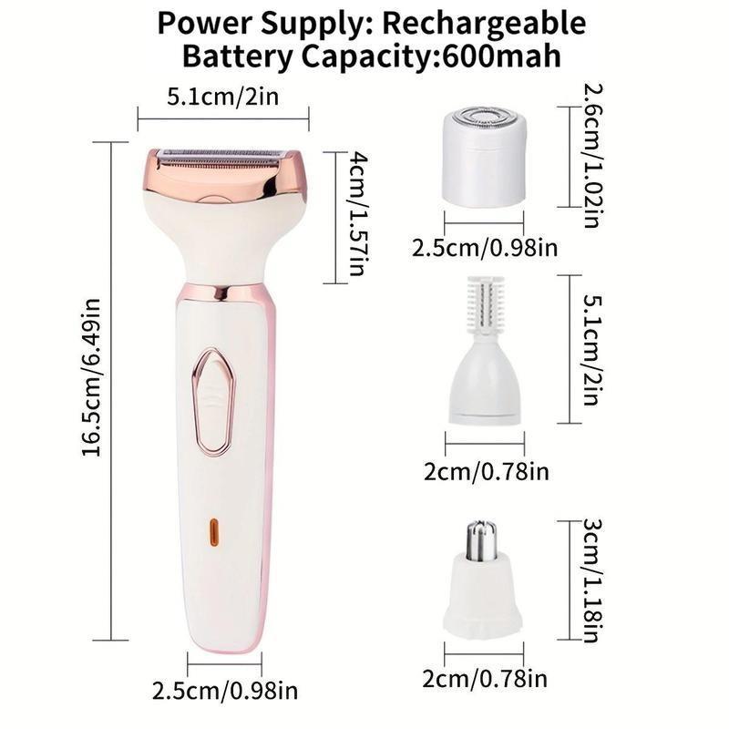 4 in 1 Electric Women's Razor, 1 Box Rechargeable Portable Cordless Body Hair Removal Machine, Personal Care Appliances for Women, Christmas Gift 1