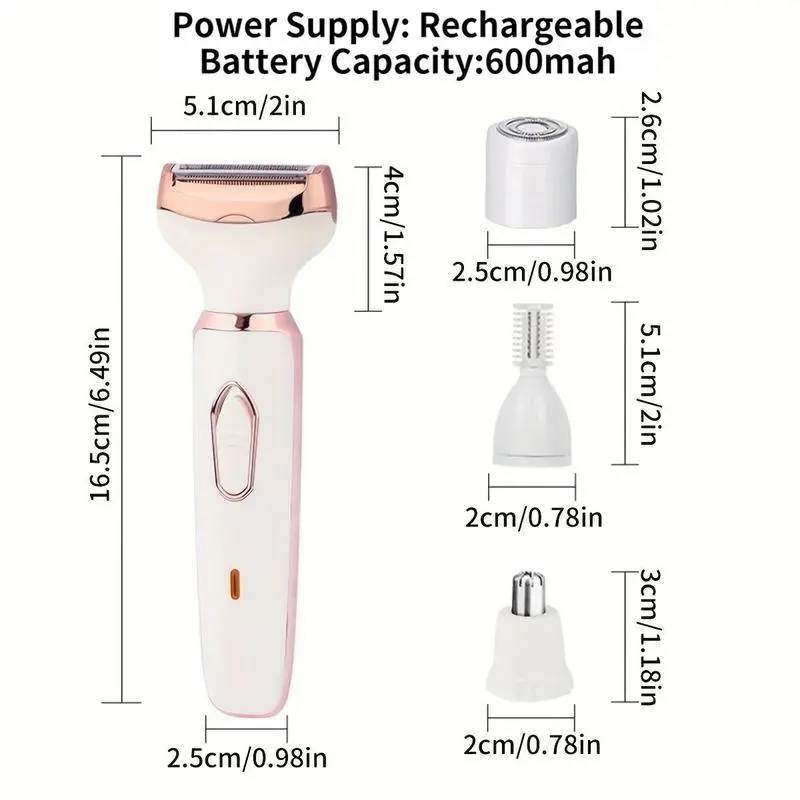 4 in 1 Electric Women's Razor, 1 Box Rechargeable Portable Cordless Body Hair Removal Machine, Personal Care Appliances for Women, Christmas Gift 1