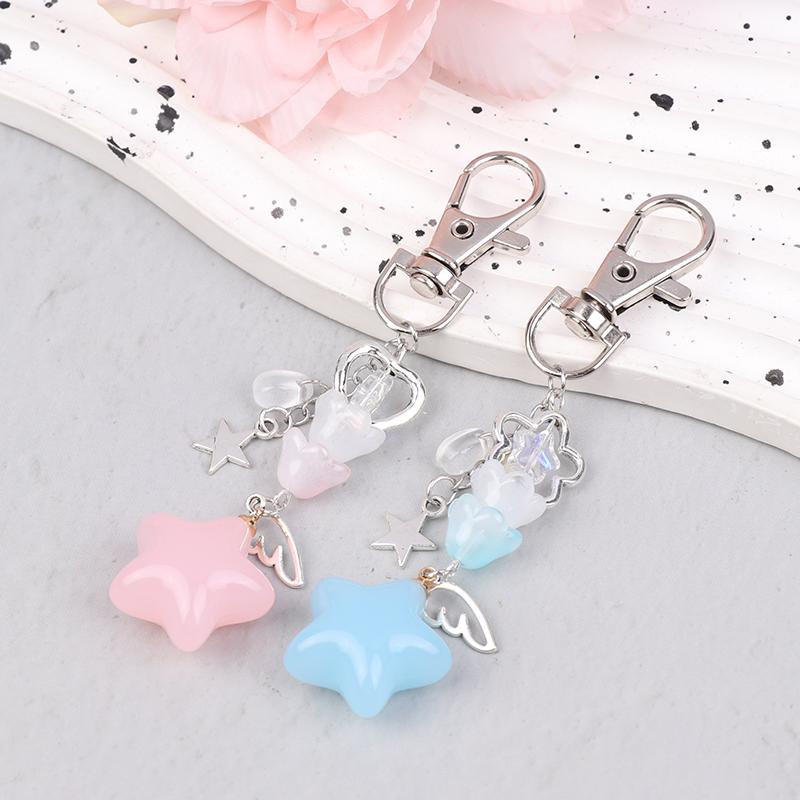 Product Introduction of Retro Cute Jelly Star Charm Keychain Handmade Pink And Blue Y2K Matching Keychain CCD Pendant Phone Chain 13