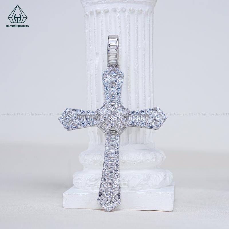 Mặt Dây Chuyền Bạc 925 Xi Kim Thánh Giá Đính Đá CZ P399 Hà Tuấn Jewelry