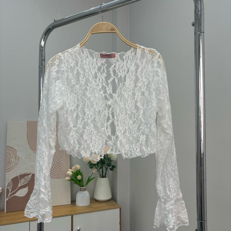 Áo khoác croptop ren k1 đen/trắng Nữ Women Sơ Mi Voi