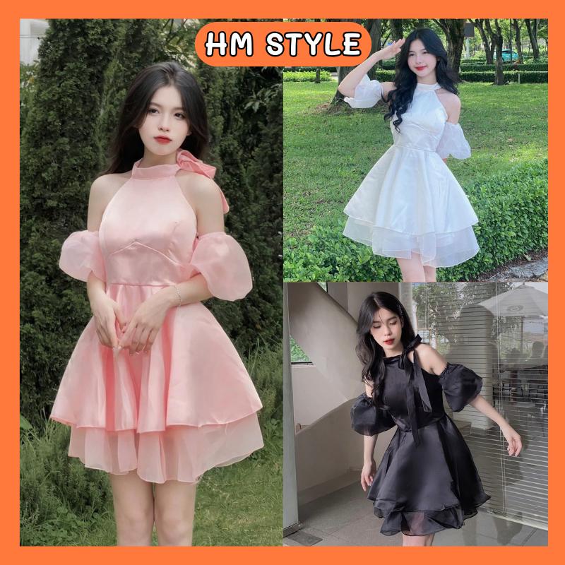 Váy cổ yếm tay phồng trễ vai phong cách tiểu thư sang chảnh HV42 HMStyle cho nữ - Women