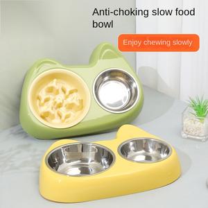 Mangkuk Kucing, Keluli Tahan Karat, Reka Bentuk Mata Besar dan Kecil, Mangkuk Haiwan Peliharaan 2-dalam-1, Sesuai untuk Makan Perlahan, Bekalan Haiwan Peliharaan, Mangkuk Berganda