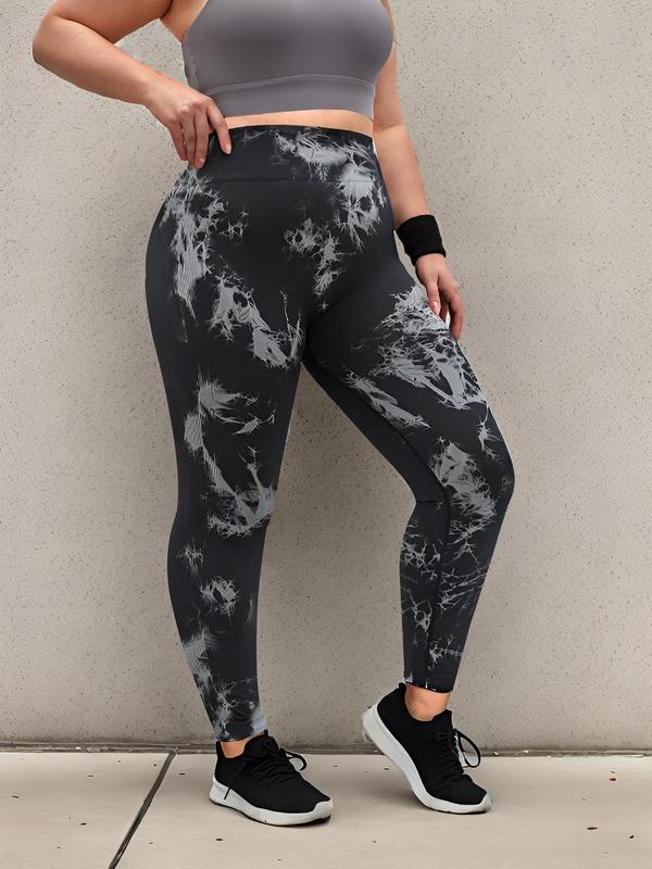 Plus Tie Dye Print High Waist Leggings, Casual Comfy Breathable Seamless Skinny Pants for Outdoor Daily Wear, Women's Bottoms for All Seasons 3
