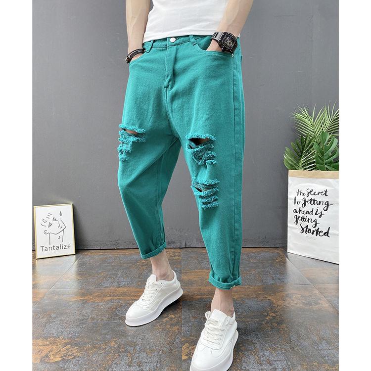 Quần Bò Mỏng Rách Lớn, Dành Cho Nam Giới, Phong Cách Hàn Quốc, Hợp Xu hướng, Hợp Xu hướng, Quần Cropped Xén, Quần Jogger Harem, TF_store2023 Hàng Mới Về Menswear Pants Có Túi 0