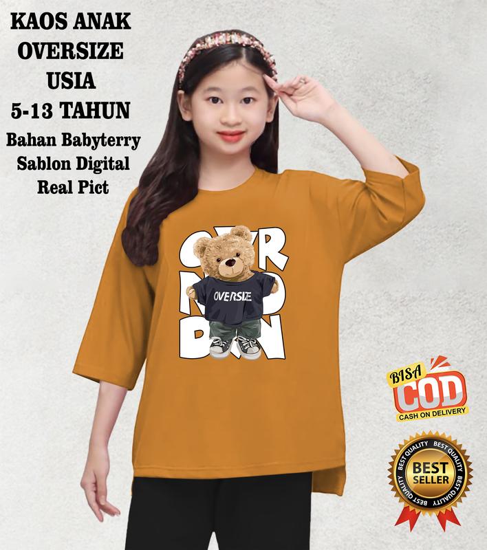 Kaos oversize anak perempuan Bear OVR Usia 6-13 THN Sablon DTF 2