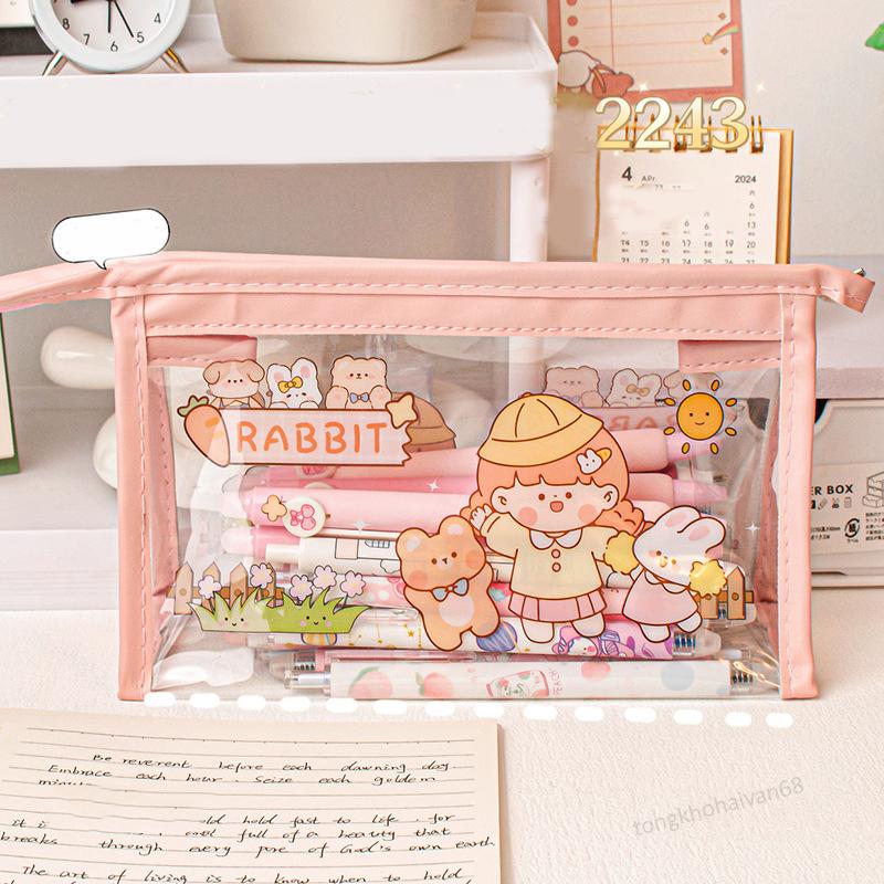 Túi đựng bút trong suốt capy và nhiều nhân vật hoạt hình, văn phòng phẩm ,túi đựng mỹ phẩm trong suốt thiết kế đẹp 7
