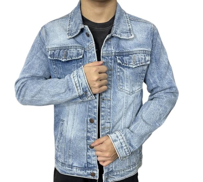 Áo khoác Jeans Luxury màu xanh was co giản 2 chiều from slim áo Nam nữ Menswear Jacket Có Túi Có Cổ