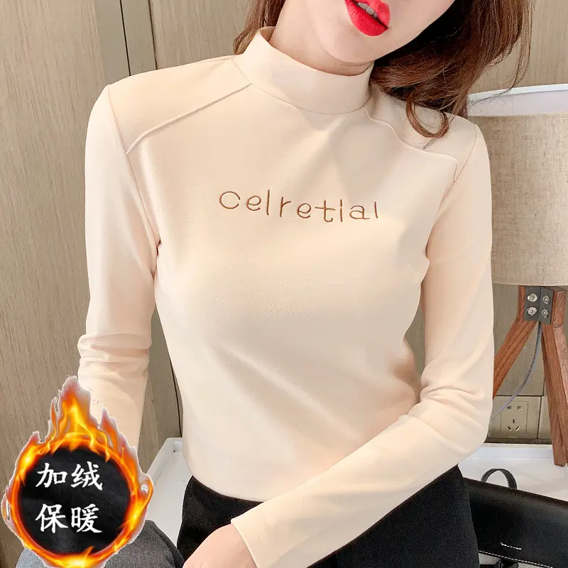 Áo Sơ Mi Lớp Cơ Sở Cổ Lọ Nửa, Lót Lông Cừu, Dành Cho Nữ, Thích Hợp Cho Mùa Thu Và Mùa Đông, Có Thể Mặc Bên Trong, Dễ Phối Đồ, Hàng Mới Về 2023, Áo Thun Dài Tay, Áo Nữ, Phong Cách Phương Tây, Ấm Áp Top Women