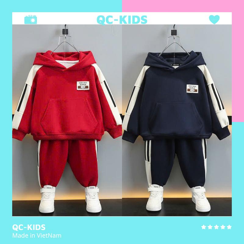  Bộ quần áo nỉ bông hoodie phối tay thể thao cho bé 8-18kg 