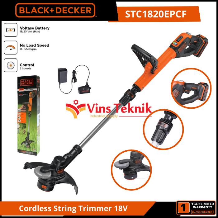 Gambar Black + Decker Mesin Potong Rumput Senar Baterai Cordless String Grass Trimmer STC1820EPCF-B1 dari Vins Teknik Bekasi Kota Bekasi Tokopedia