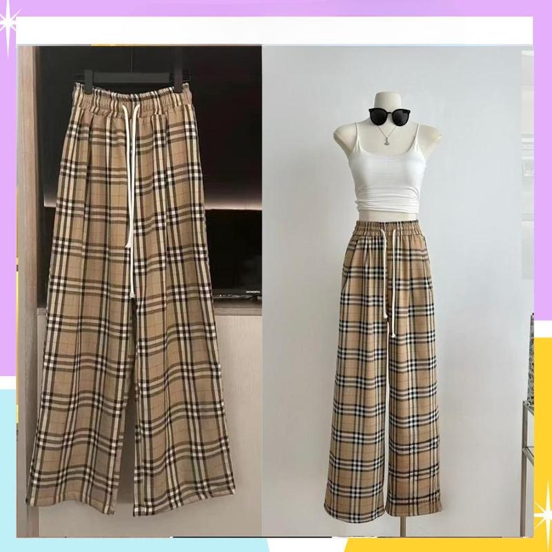 Quần Thô mềm, Suông Ống Rộng Đẹp, Quần Dài Kẻ Sọc Cạp Chun Co Dãn Phối Dây Culottes Phong Cách Ulzang Dễ Mặc Siêu Hot #1010 Nữ Women Pants 4