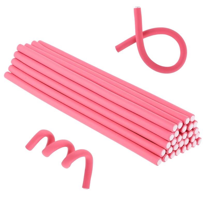 TikTok Shop 30 count 9.45 X 0.31 Flexible Hair Rollers Heatless Foam Curlers for Women Girls Short Medium Long Hair To Sleep In Pink