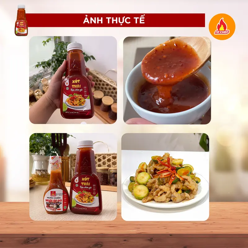 Xốt Thái trộn chân gà AZ CHEF chai lớn 500g - dùng cho 2,5kg chân gà ( Nước Sốt Thái Trộn chân gà, tôm, bạch tuộc, gân bò, mực, ba chỉ, làm các món gỏi Thái chua cay chuẩn vị ) Gia Vị sotthai  tron changa chang asot thai 4